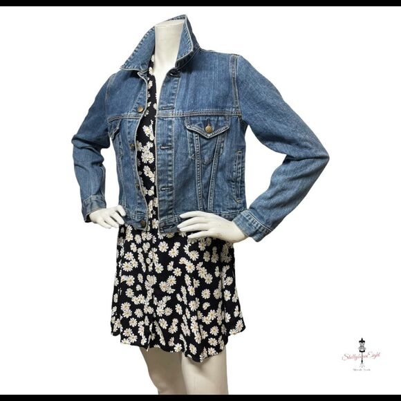 MOUSSY VINTAGE Jeans Denim Trucker Jacket Appliques New York Paris Bad A** S - Picture 5 of 13